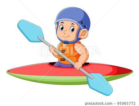 The happy man is doing the sport with rowing the canoe The happy man is doing the sport with rowing the canoe 95065772