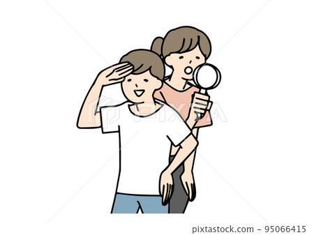 一個男人和一個女人環顧四周尋找好的信息用簡單的線條描繪人物 95066415