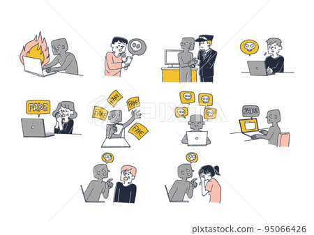 Illustration set about crime, slander and fake news on the Internet 95066426
