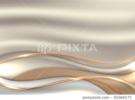Elegant 3D template golden wave shapes and lines elements on gold fabric background realistic luxury paper cut style 95066571
