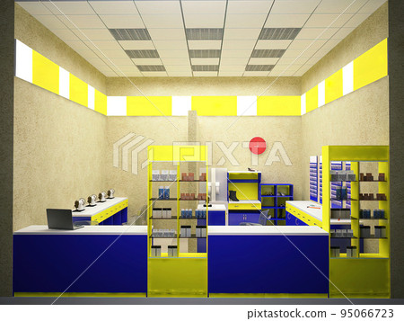 3D rendering of the interior design of a workshop for repairing shoes, clothes and making keys. 3d illustration concept 95066723
