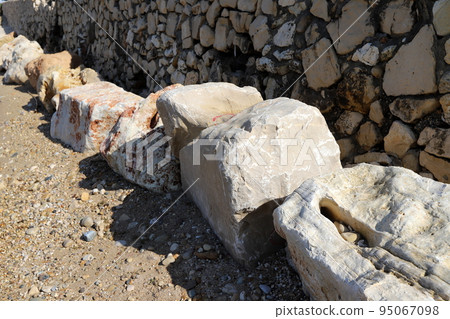 Stones in a city park on the Mediterranean coast in Israel. Stones in a city park on the Mediterranean coast in Israel. 95067098
