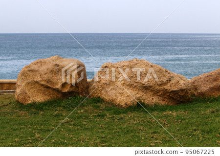 Stones in a city park on the Mediterranean coast in Israel. Stones in a city park on the Mediterranean coast in Israel. 95067225