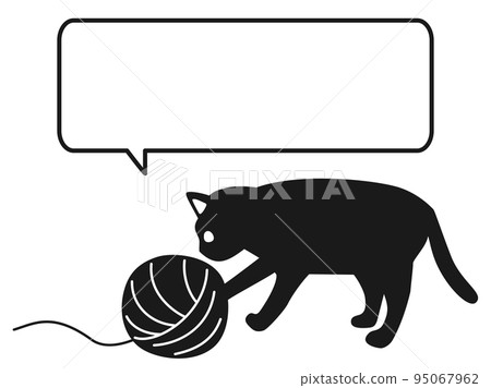 Illustration of a cat playing with woolen balloons, black and white version Illustration of a cat playing with woolen balloons, black and white version 95067962
