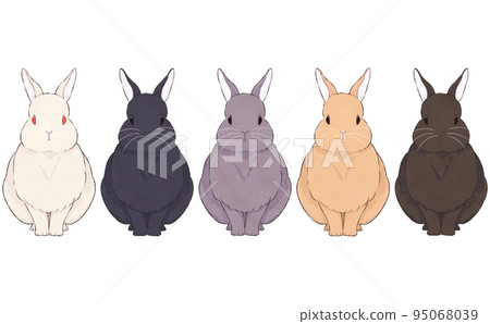 各種頭髮顏色的單色兔子插圖集 95068039