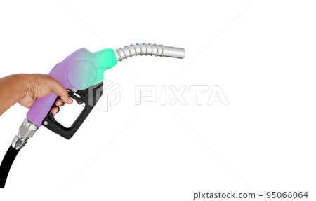 Oil dispenser handle, green color that separates from the background white background. Fuel system distributor, energy technology Oil dispenser handle, green color that separates from the background white background. Fuel system distributor, energy technology 95068064