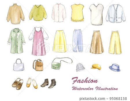 Women's fashion hand-painted watercolor illustration set transparent background Women's fashion hand-painted watercolor illustration set transparent background 95068138