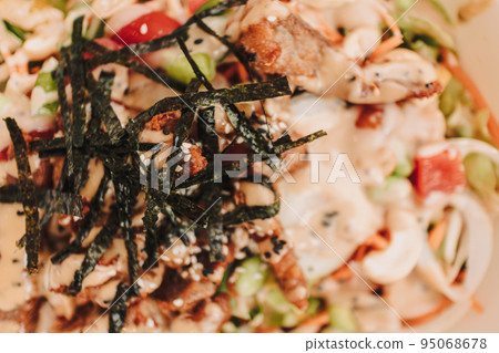 Japanese style roasted pork salad with seaweed for diet meal. Japanese style roasted pork salad with seaweed for diet meal. 95068678