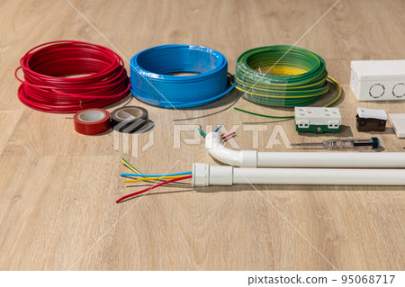 Electrician repair wire in PVC Conduit , renovate home . 95068717