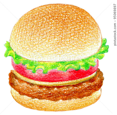 小菜麵包漢堡包彩色鉛筆劃一點 95069897