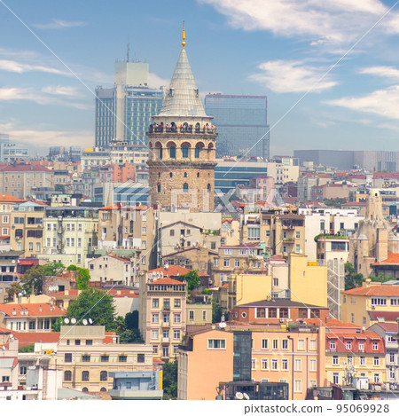 Istanbul city view of Golden Horn buildings, from the sea with Galata Tower, Istanbul, Turkey 95069928