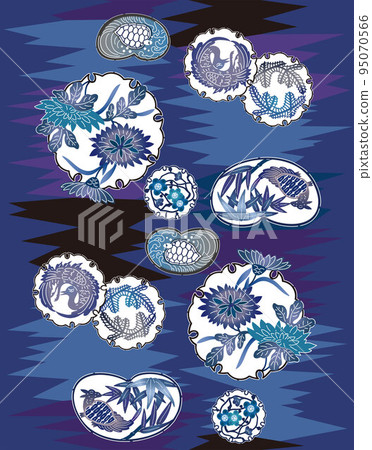 Bingata 無縫圖案 Inazuma 圖案 (靛藍) 95070566