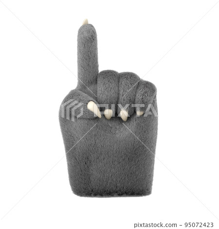 3d furry wolf hands in plastic cartoon style. Pointing fingers gesture. Werewolf monster Halloween character palms. High quality isolated render 95072423