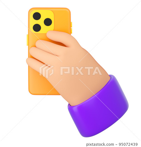 3d cartoon human hand hold smartphone. Using phone or take a photo concept. Realistic 3d high quality render isolated on white background 3d cartoon human hand hold smartphone. Using phone or take a photo concept. Realistic 3d high quality render isolated on white background 95072439