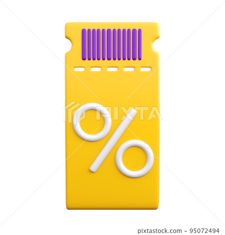 3d discount coupon. Realistic trendy design concept of bonus promotion, booking service, loyalty program, shopping sale or cash back. High quality isolated 3d render 95072494