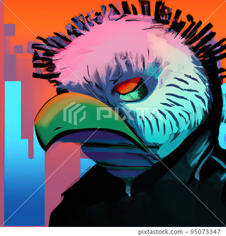 A man with a bird's head instead of a human head. Surrealism concept. 95073347