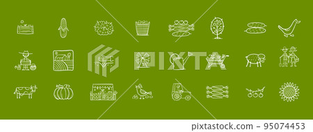 Organic Farm icons For your Design. Harvest Festival. Agriculture collection. Organic farming eco concept. Fresh products, locally grown and organic food. Farmer's Market. Vector illustration 95074453