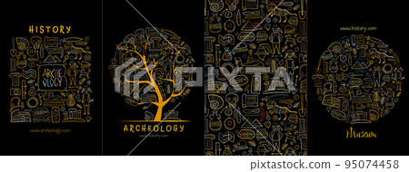Archelogy, historic concept arts collection. Frame, background, tree. Set for your design project - cards, banners, poster, web, print, social media, promotional materials. Vector illustration Archelogy, historic concept arts collection. Frame, background, tree. Set for your design project - cards, banners, poster, web, print, social media, promotional materials. Vector illustration 95074458