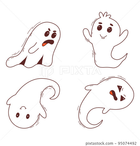 Spooky halloween ghosts. Spooky poltergeist. Halloween scary ghostly monsters. Halloween elements. Trick or treat concept. Spooky halloween ghosts. Spooky poltergeist. Halloween scary ghostly monsters. Halloween elements. Trick or treat concept. 95074492