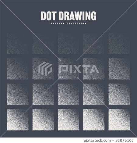 Square shaped dotted objects, stipple elements. Stippling, dotwork drawing, shading using dots. Pixel disintegration, halftone effect. White noise grainy texture. Fading gradient. Vector illustration Square shaped dotted objects, stipple elements. Stippling, dotwork drawing, shading using dots. Pixel disintegration, halftone effect. White noise grainy texture. Fading gradient. Vector illustration 95076105