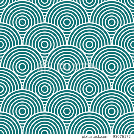 Chinese and Japanese seamless pattern. Traditional asian ornament, oriental New Year decoration. Modern green background, geometric texture with waves. Vector illustration Chinese and Japanese seamless pattern. Traditional asian ornament, oriental New Year decoration. Modern green background, geometric texture with waves. Vector illustration 95076172
