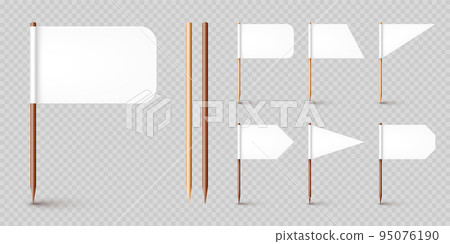 Realistic various toothpick flags. Wooden toothpicks with white paper flag. Location mark, map pointer. Blank mockup for advertising and promotions. Vector illustration Realistic various toothpick flags. Wooden toothpicks with white paper flag. Location mark, map pointer. Blank mockup for advertising and promotions. Vector illustration 95076190