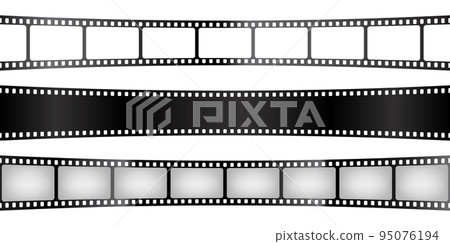 Curved film strips collection. Old retro cinema movie strip. Analog video recording equipment. Vector illustration 95076194