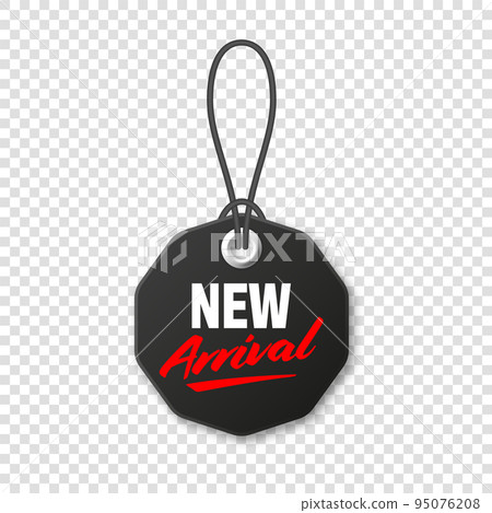 Realistic black price tag. Special offer or shopping discount label. Retail paper sticker. Promotional sale badge with text. Vector illustration. 95076208