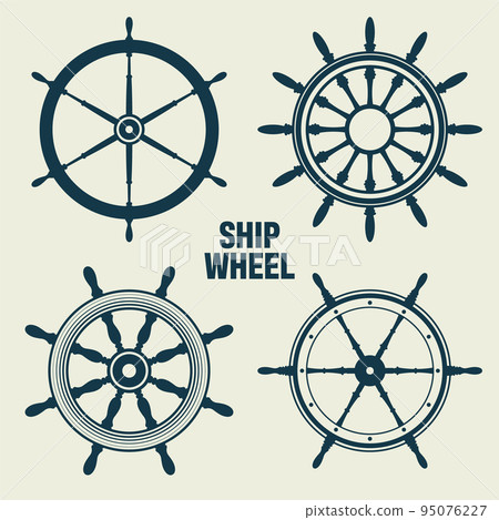 Collection of vintage steering wheels. Ship, yacht retro wheel symbol. Nautical rudder icon. Marine design element. Vector illustration Collection of vintage steering wheels. Ship, yacht retro wheel symbol. Nautical rudder icon. Marine design element. Vector illustration 95076227