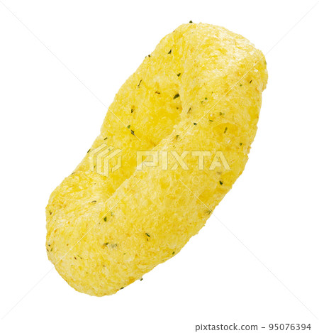 Beer snacks. Corn rings sticks with cheese and green onion flavor isolated white background 95076394