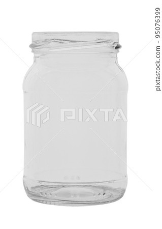 Open empty glass jar for food and canned food. Isolated on white background. Open empty glass jar for food and canned food. Isolated on white background. 95076399