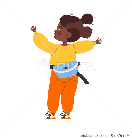 Little Girl with Waist Bag or Fanny Pack Participating in Marathon Vector Illustration 95076529
