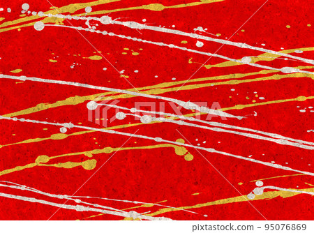 用水滴繪製的猩紅色日本紙，五顏六色的油漆流動 95076869