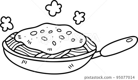 Hand Drawn spaghetti in pan illustration 95077014