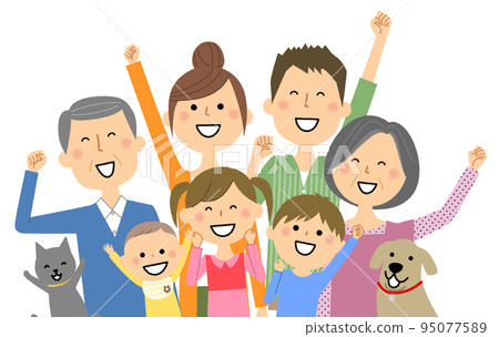 Three generation family raising arms 95077589