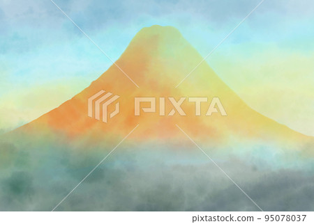 橙色富士山在早晨的陽光下的形象 橙色富士山在早晨的陽光下的形象 95078037