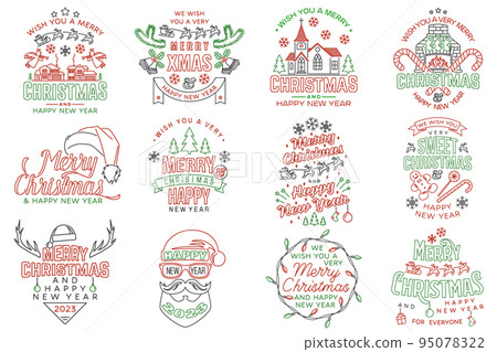 Set of Merry Christmas and Happy New Year stamp, sticker Set quotes with Catholic Church, fireplace, christmas socks, candy, santa claus. Vector. Line art design for xmas, new year emblem. Set of Merry Christmas and Happy New Year stamp, sticker Set quotes with Catholic Church, fireplace, christmas socks, candy, santa claus. Vector. Line art design for xmas, new year emblem. 95078322