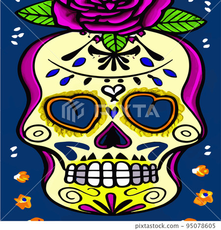 Traditional vetor illustration Day of Dead holiday, Mexican with sugar skulls tribute deceased. with floral ornament flower garland. design fabrics, textiles, paper, wallpapers Retro. Vintage style. Traditional vetor illustration Day of Dead holiday, Mexican with sugar skulls tribute deceased. with floral ornament flower garland. design fabrics, textiles, paper, wallpapers Retro. Vintage style. 95078605