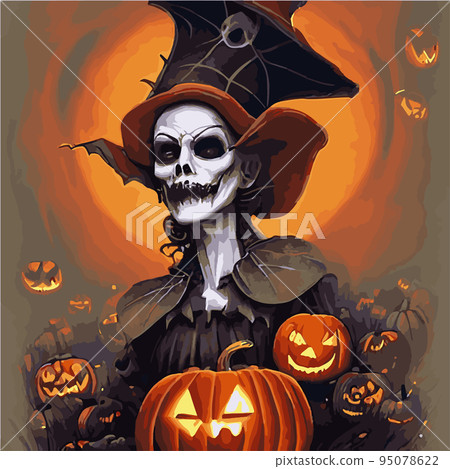 Spooky vector illustration pumpkins fantasy style. Halloween stylized horror pumpkin spooky party decoration, mockup, web page design template. posters, banners, invitations, advertisements, flyers Spooky vector illustration pumpkins fantasy style. Halloween stylized horror pumpkin spooky party decoration, mockup, web page design template. posters, banners, invitations, advertisements, flyers 95078622