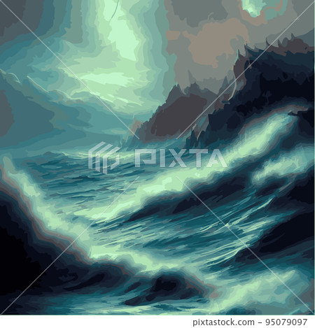 Ocean waves background. Sea water, storm wave and Aqua seamless cartoon vector background illustration 95079097