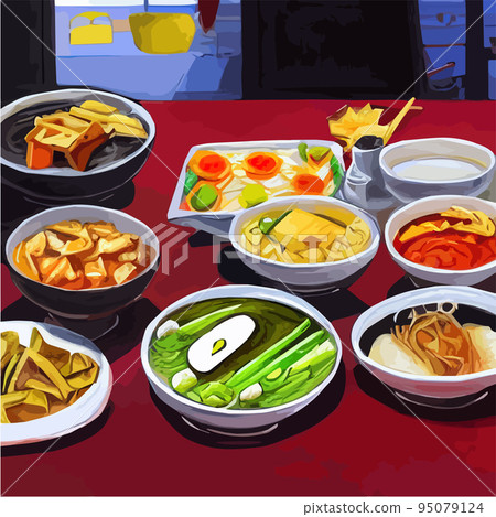 Asian food engraved on the table. Noodle dishes at the top of the view. Food menu design with cooked noodles. vector illustration. Asian cuisine menu. Food from national cuisine on the table. Asian food engraved on the table. Noodle dishes at the top of the view. Food menu design with cooked noodles. vector illustration. Asian cuisine menu. Food from national cuisine on the table. 95079124