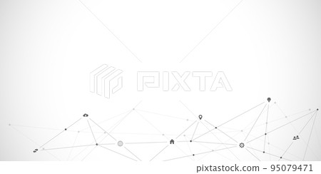 Information technology background with infographic elements and flat icons. Digital technology, network connection and communication concept. Vector illustration. 95079471