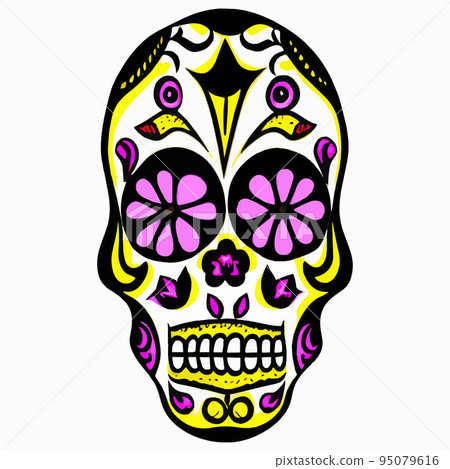 Human skull with a variety of drawn in tattoo style. Isolated on a pastel background. Day of Remembrance Dead. Sugar skull. Traditional symbol of the Day of the Dead. vintage vector illustration Human skull with a variety of drawn in tattoo style. Isolated on a pastel background. Day of Remembrance Dead. Sugar skull. Traditional symbol of the Day of the Dead. vintage vector illustration 95079616