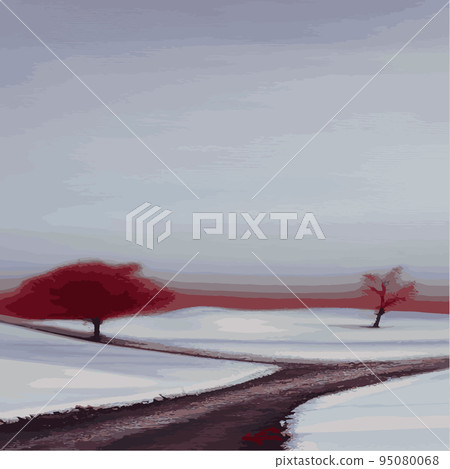 Vintage Christmas landscape wide background Illustration retro Christmas landscape background, with echoes, snowy and elegant winter and new year holidays. Winter rural landscape. Vector illustration 95080068