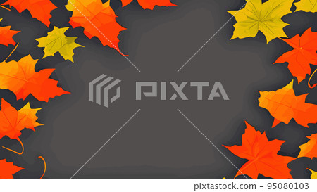Autumn template, Oak, maple, wild ash leaves vector, fall foliage on background. Red gold yellow rowan and oak autumn leaves. Falling tree foliage cool october background graphic. 95080103