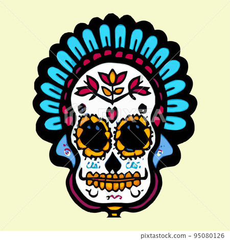 Human skull with a variety of drawn in tattoo style. Isolated on a pastel background. Day of Remembrance Dead. Sugar skull. Traditional symbol of the Day of the Dead. vintage vector illustration Human skull with a variety of drawn in tattoo style. Isolated on a pastel background. Day of Remembrance Dead. Sugar skull. Traditional symbol of the Day of the Dead. vintage vector illustration 95080126
