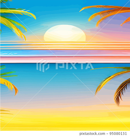 miami beach with palm trees at sunset .Tropical landscape with sunny sky, palm trees on the beach. silhouette of palm trees on the sunset beach miami beach with palm trees at sunset .Tropical landscape with sunny sky, palm trees on the beach. silhouette of palm trees on the sunset beach 95080131