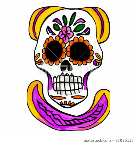 Human skull with a variety of drawn in tattoo style. Isolated on a pastel background. Day of Remembrance Dead. Sugar skull. Traditional symbol of the Day of the Dead. vintage vector illustration Human skull with a variety of drawn in tattoo style. Isolated on a pastel background. Day of Remembrance Dead. Sugar skull. Traditional symbol of the Day of the Dead. vintage vector illustration 95080135
