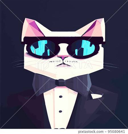 Hand drawn portrait of a cat in a geometric polygon with sunglasses. Vector isolated elements. Cat with glasses. Print design, kids t-shirt print Hand drawn portrait of a cat in a geometric polygon with sunglasses. Vector isolated elements. Cat with glasses. Print design, kids t-shirt print 95080641