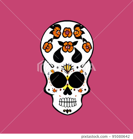 Human skull with a variety of drawn in tattoo style. Isolated on a pastel background. Day of Remembrance Dead. Sugar skull. Traditional symbol of the Day of the Dead. vintage vector illustration  95080642